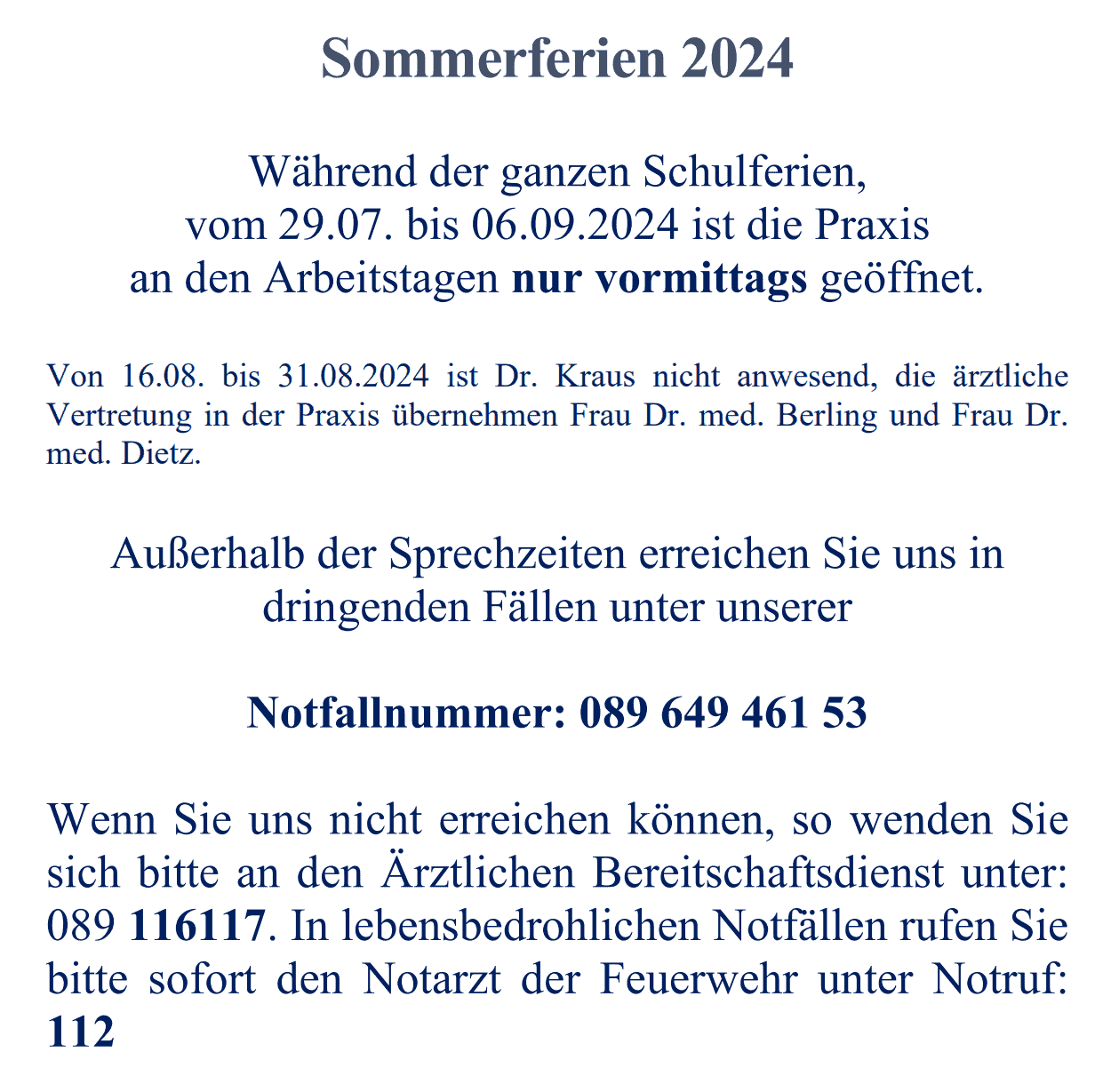 Öffnungszeiten während der Sommerferien 2024