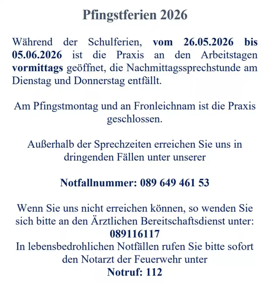Pfingstferien 2026 – Öffnungszeiten der Praxis