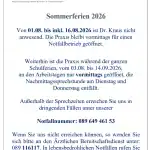 Aushang Sommerferien 2026